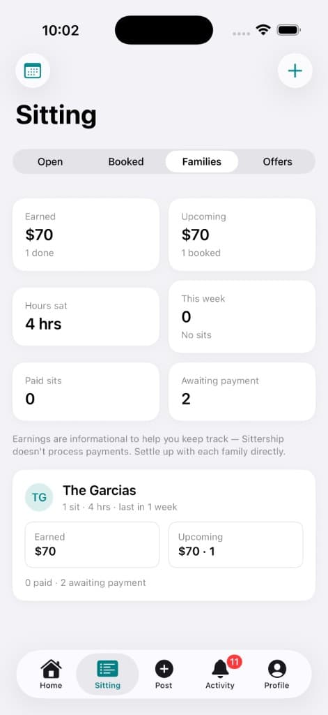 A sitter's earnings and Sitter Pro tools in Sittership