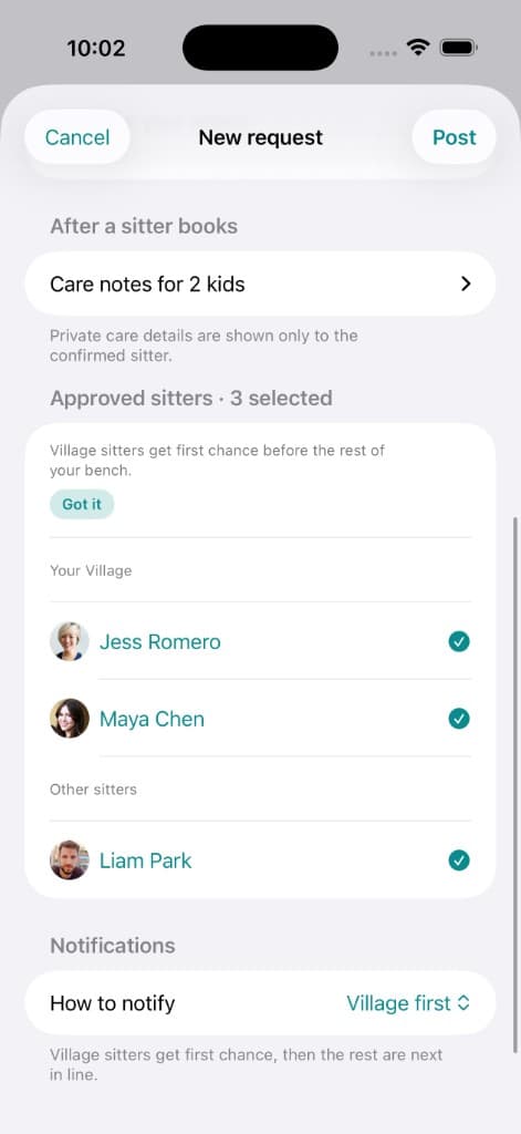 A household's Village of trusted sitters